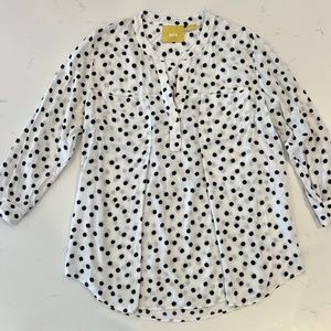 Anthropologie Maeve White Black Polka Dot Popover Blouse Top